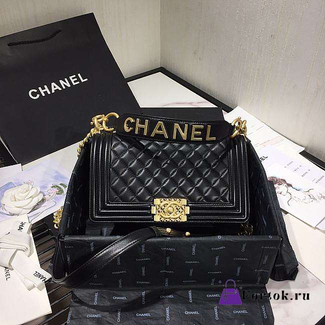 Chanel Original Lambskin Leather Boy Flap Bag Black 25cm - 1