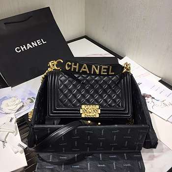 Chanel Original Lambskin Leather Boy Flap Bag Black 25cm