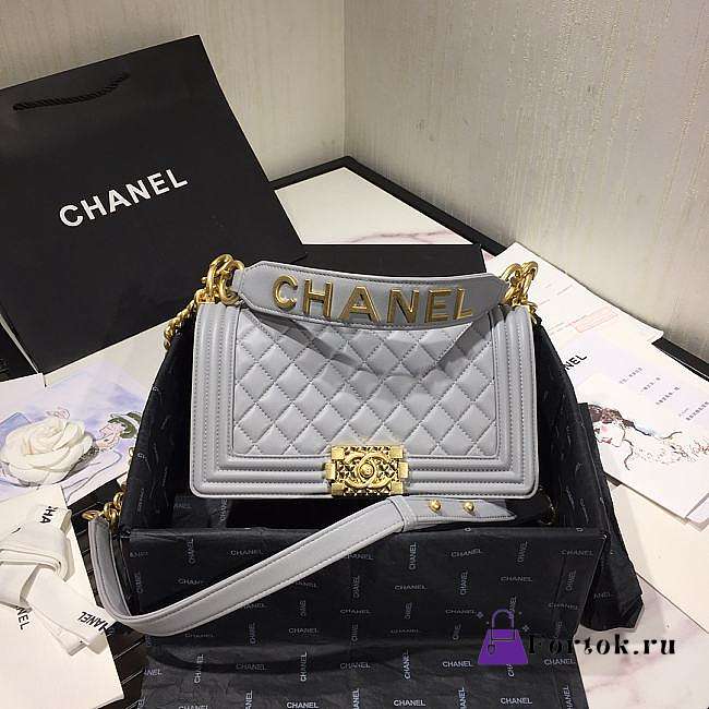Chanel Original Lambskin Leather Boy Flap Bag Gray 25cm - 1