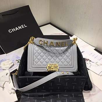 Chanel Original Lambskin Leather Boy Flap Bag Gray 25cm