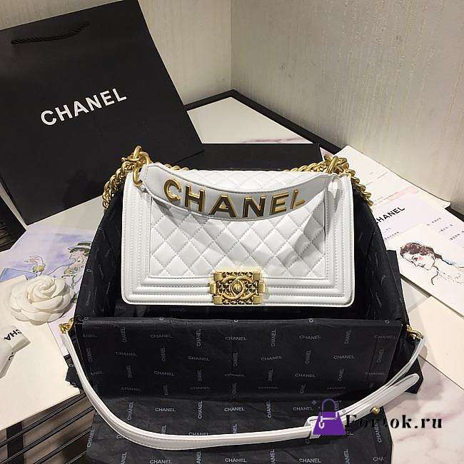 Chanel Original Lambskin Leather Boy Flap Bag White 25cm - 1
