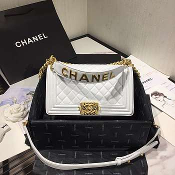 Chanel Original Lambskin Leather Boy Flap Bag White 25cm