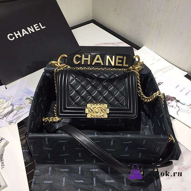 Chanel Small Original Lambskin Leather Boy Flap Bag Black 20cm - 1