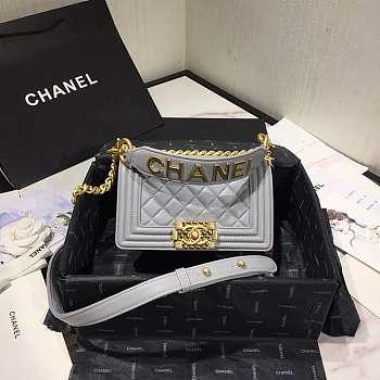 Chanel Small Original Lambskin Leather Boy Flap Bag Gray 20cm