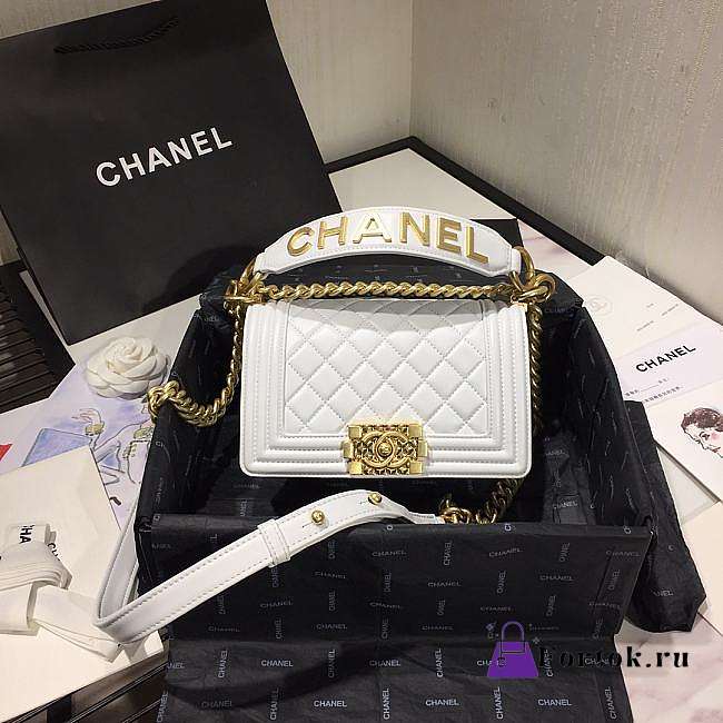 Chanel Small Original Lambskin Leather Boy Flap Bag White 20cm - 1