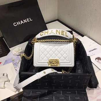 Chanel Small Original Lambskin Leather Boy Flap Bag White 20cm