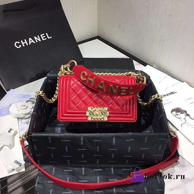Chanel Small Original Lambskin Leather Boy Flap Bag Red 20cm - 1