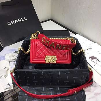 Chanel Small Original Lambskin Leather Boy Flap Bag Red 20cm