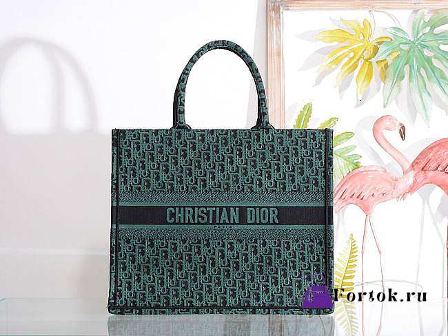 Dior Book Tote Green Oblique Embroidery 41cm - 1