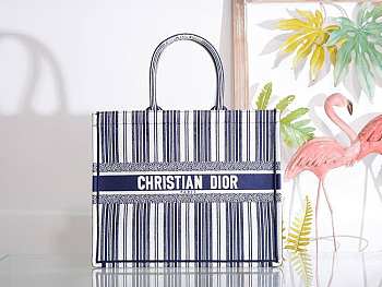 Dior Book Tote Blue Check'n'Dior Embroidery 41cm