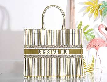 Dior Book Tote Green Check'n'Dior Embroidery 41cm