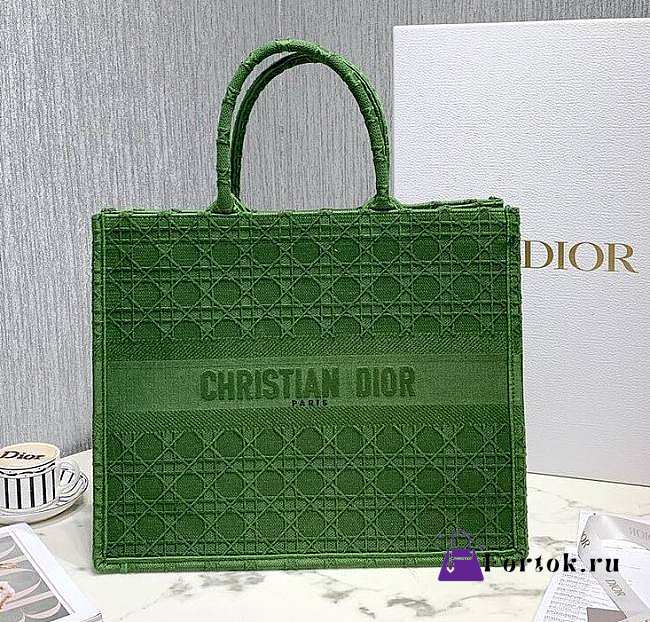 Dior Book Tote Green Cannage Embroidery 41cm - 1