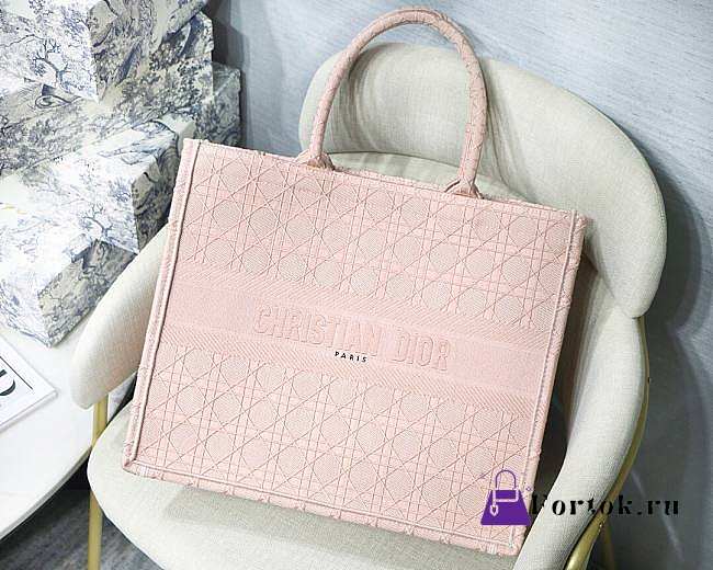 Dior Book Tote Light Pink Cannage Embroidery 41cm - 1