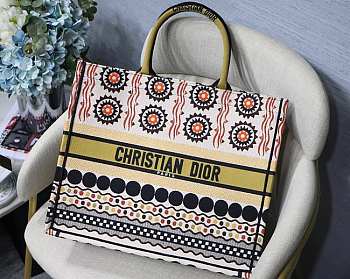 Dior Book Tote Yellow Design Embroidery 41cm