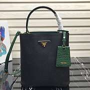 Prada Medium Panier Saffiano Leather Bag Black/Green 1BA212 22×23×13cm - 1