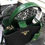 Prada Medium Panier Saffiano Leather Bag Black/Green 1BA212 22×23×13cm - 5