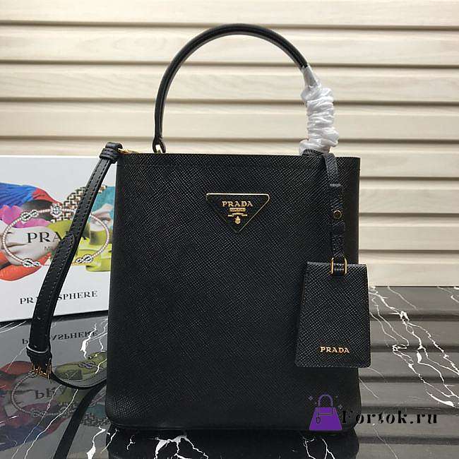 Prada Medium Panier Saffiano Leather Bag Black 1BA212 22×23×13cm - 1