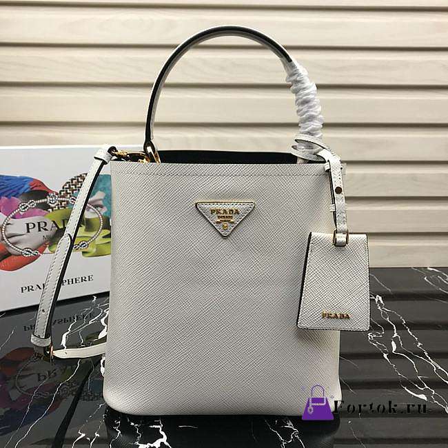 Prada Medium Panier Saffiano Leather Bag White 1BA212 22×23×13cm - 1