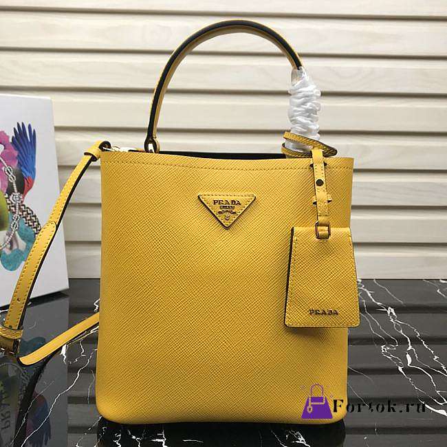 Prada Medium Panier Saffiano Leather Bag Yellow 1BA212 22×23×13cm - 1