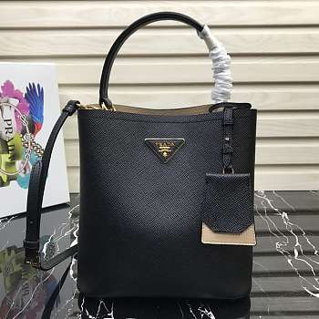 Prada Medium Panier Saffiano Leather Bag Black/Cream 1BA212 22×23×13cm