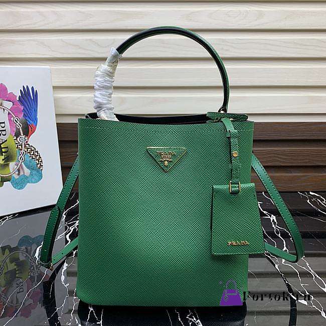 Prada Medium Panier Saffiano Leather Bag Green 1BA212 22×23×13cm - 1