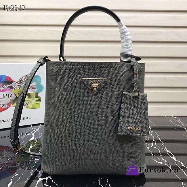 Prada Medium Panier Saffiano Leather Bag Gray 1BA212 22×23×13cm - 1