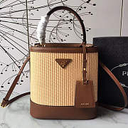 Prada Medium Straw Panier Bag Tan Brown 1BA212 13x22x23cm - 1