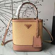 Prada Medium Straw Panier Bag Tan Powder Pink 1BA212 13x22x23cm - 1