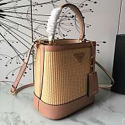 Prada Medium Straw Panier Bag Tan Powder Pink 1BA212 13x22x23cm - 6