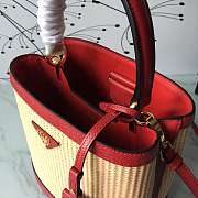 Prada Medium Straw Panier Bag Tan Red 1BA212 13x22x23cm - 6