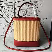 Prada Medium Straw Panier Bag Tan Red 1BA212 13x22x23cm - 5