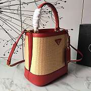 Prada Medium Straw Panier Bag Tan Red 1BA212 13x22x23cm - 3