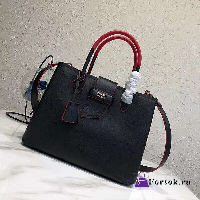 Prada Top Handle Tote Bag Leather Black/Red 1BG148 33×24×14.5cm - 1