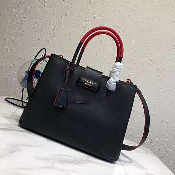 Prada Top Handle Tote Bag Leather Black/Red 1BG148 33×24×14.5cm