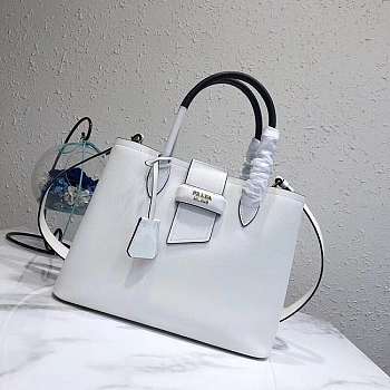 Prada Top Handle Tote Bag Leather White/Black 1BG148 33×24×14.5cm