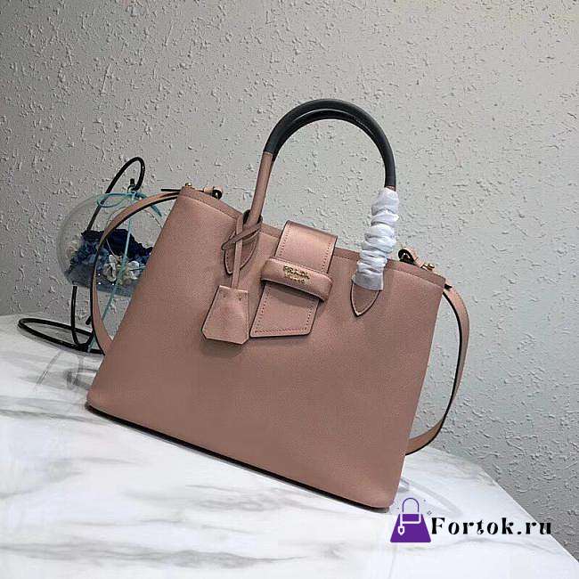 Prada Top Handle Tote Bag Leather Powder Pink/Gray 1BG148 33×24×14.5cm - 1