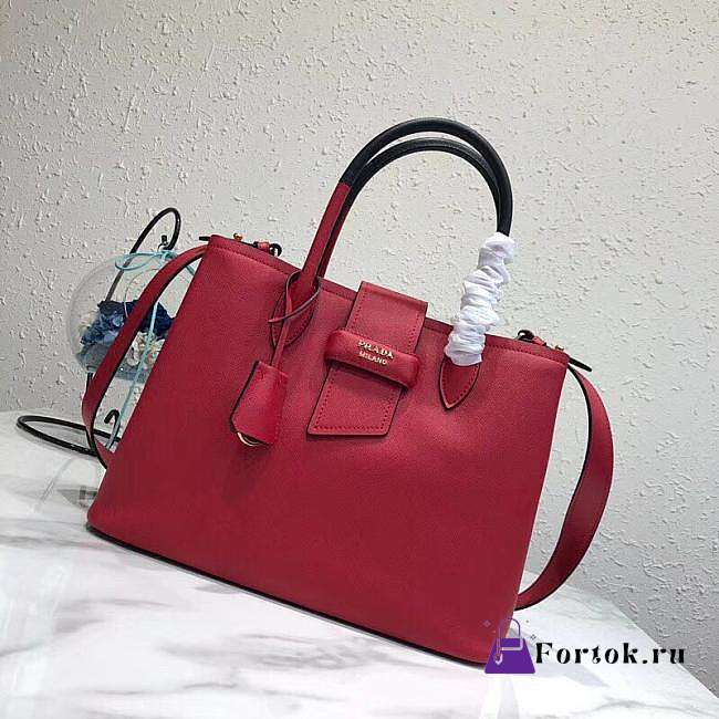 Prada Top Handle Tote Bag Leather Red/Black 1BG148 33×24×14.5cm - 1