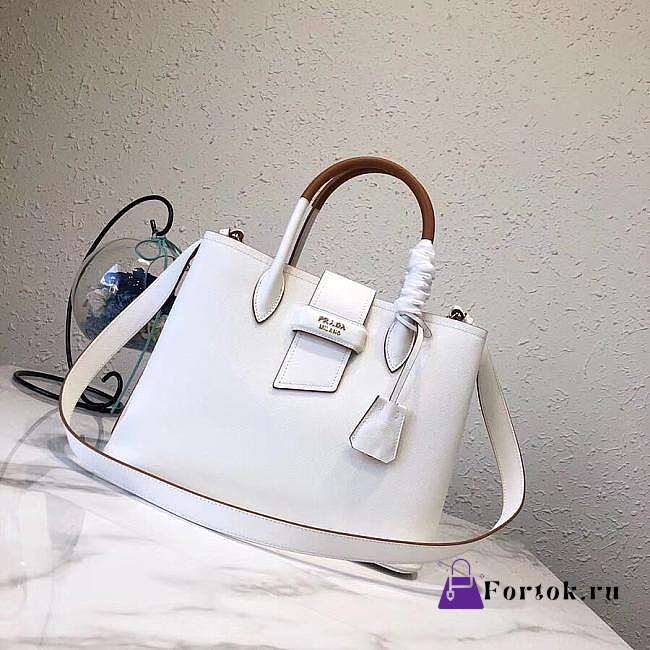 Prada Top Handle Tote Bag Leather White/Brown 1BG148 33×24×14.5cm - 1
