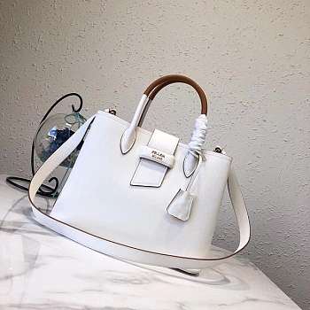 Prada Top Handle Tote Bag Leather White/Brown 1BG148 33×24×14.5cm