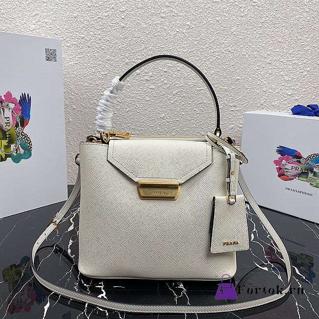 Prada Saffiano Leather Tote White 1BN012 24×20×12.4cm - 1