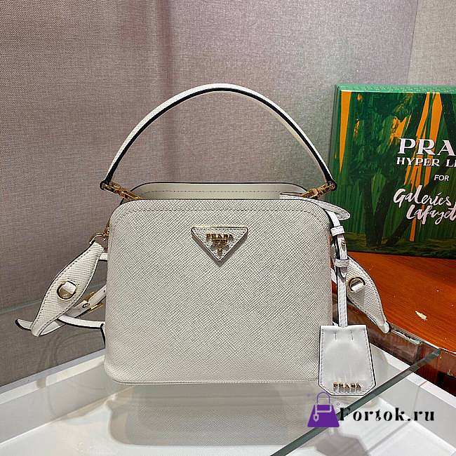 Prada Matinée Micro Saffiano Leather Bag White 1BA286 21x16.5x9.5cm - 1