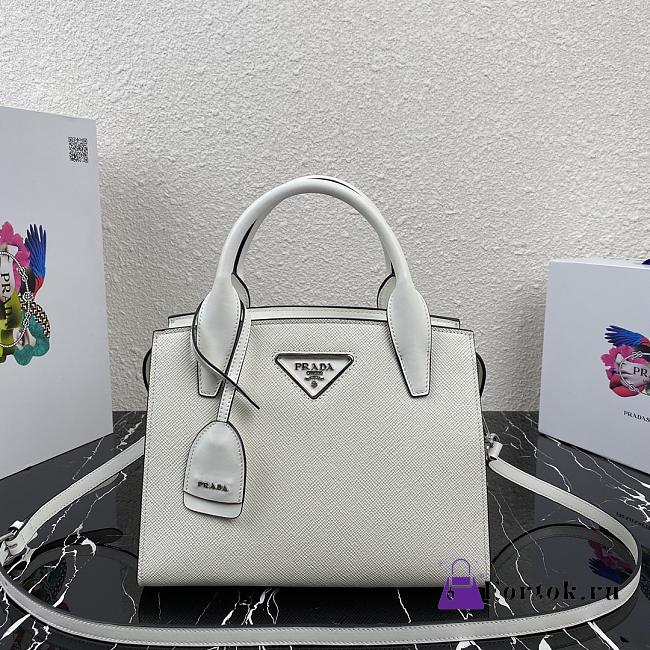 Prada Saffiano Leather Prada Kristen Handbag White 1BA297 26x20x13.5cm - 1