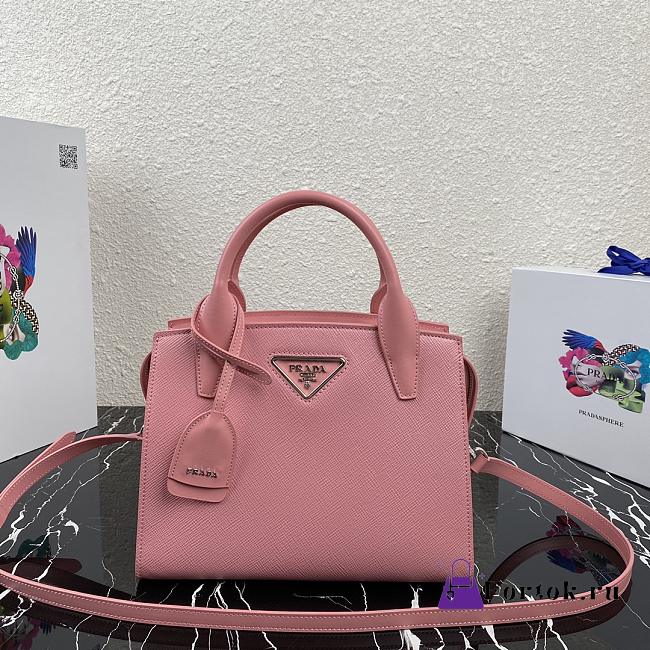 Prada Saffiano Leather Prada Kristen Handbag Pink 1BA297 26x20x13.5cm - 1