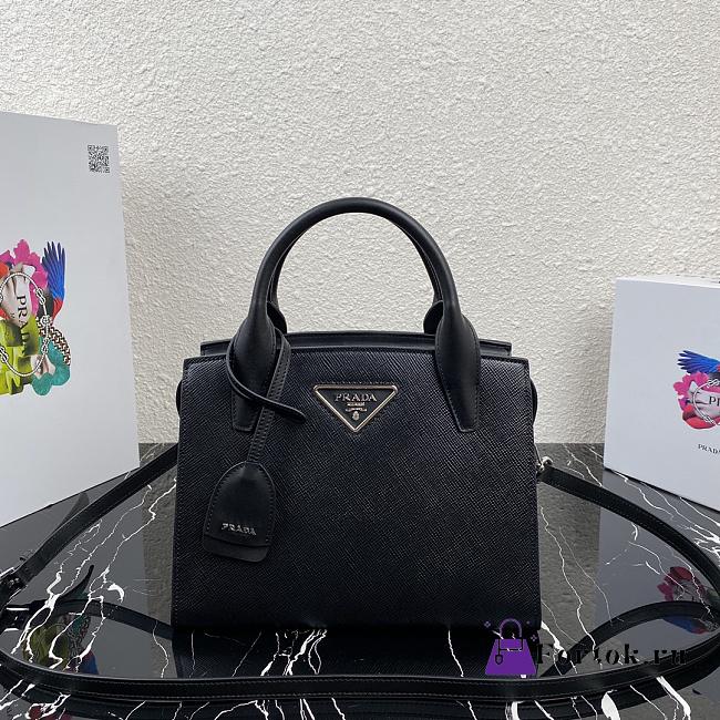 Prada Saffiano Leather Prada Kristen Handbag Black 1BA297 26x20x13.5cm - 1