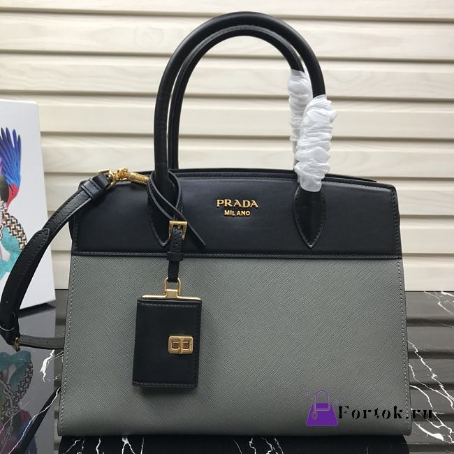 Prada Medium Esplanade Leather Tote Bag Gray 1BA046 30×23×15cm - 1