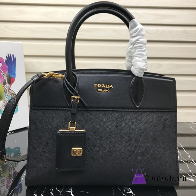 Prada Medium Esplanade Leather Tote Bag Black 1BA046 30×23×15cm - 1