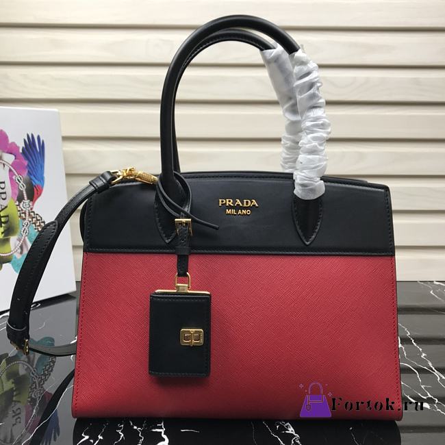Prada Medium Esplanade Leather Tote Bag Red 1BA046 30×23×15cm - 1