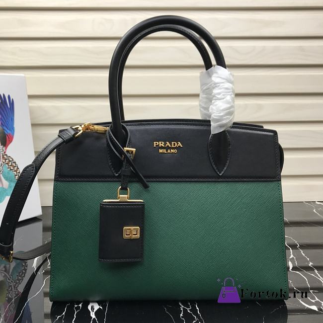 Prada Medium Esplanade Leather Tote Bag Green 1BA046 30×23×15cm - 1