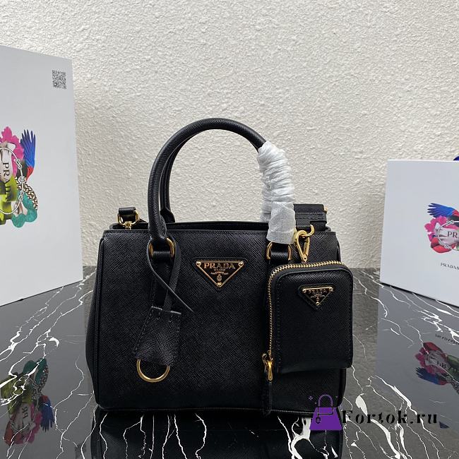Prada Mini Galleria Saffiano Leather Bag Black/Gold Metal 1BA296 23x16.5x10cm - 1