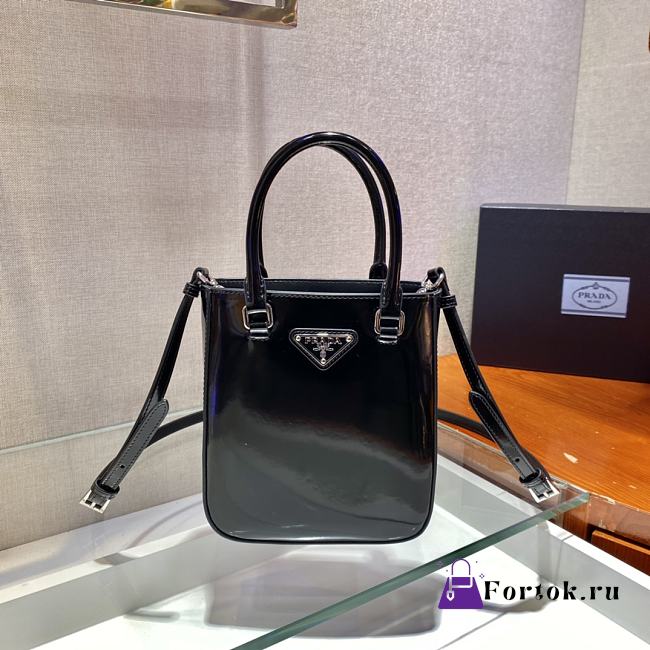 Prada Small Brushed Leather Tote Black 1BA331 15x17.5x5cm - 1